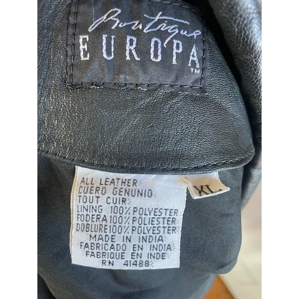 Vintage Boutique Europa Black Leather Motorcycle Jacket Size XL X-Large - Image 6