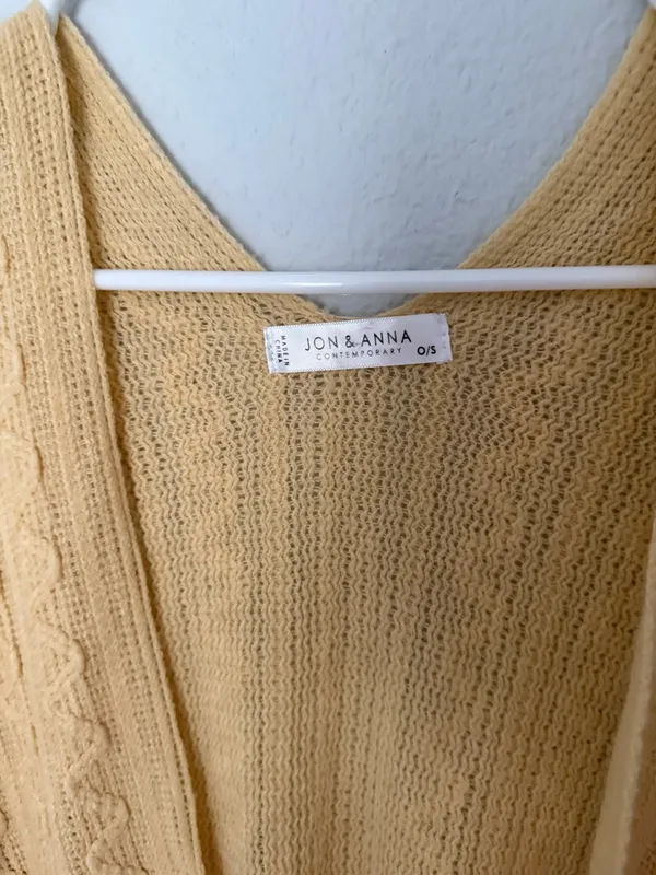 Butter Yellow Knit Poncho with Fringe Hemline - Image 2