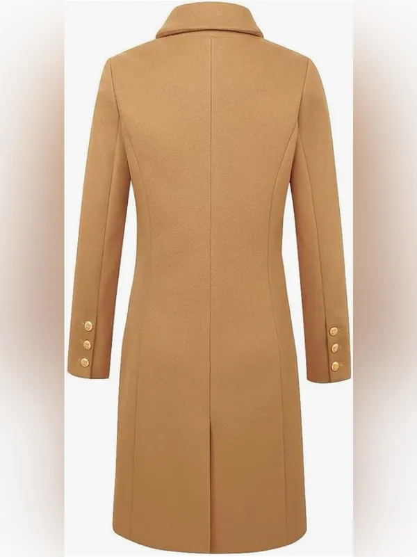 Khaki Camel Autumn Peacoat Trench Coat Long Jacket Wool Blend Sz M (8-10) - Image 6