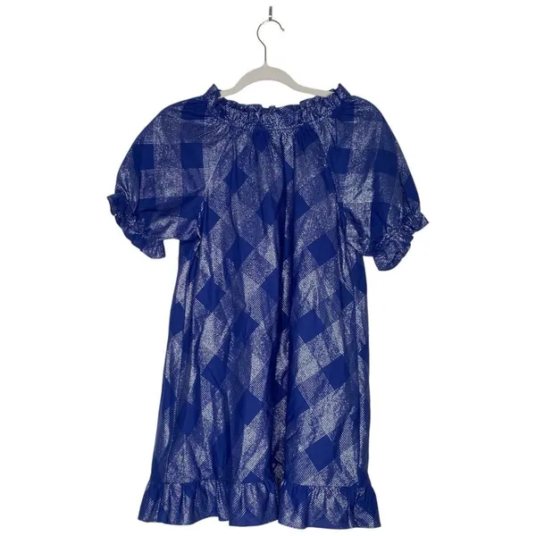 HILL HOUSE Katherine Nap Dress Navy Glitter Check Size XS Puff Sleeves - Image 2