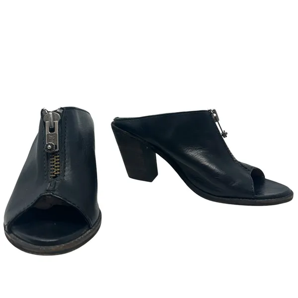 Frye Izzy Zip Moto Mule Heels Leather Open Toe Black‎ Size US 9.5 - Image 2