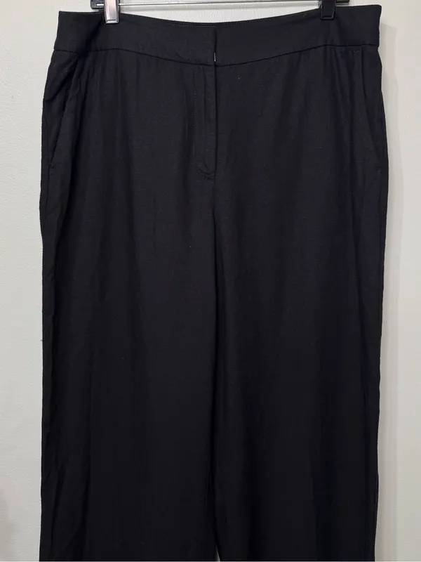 The LOFT Clean Wide Leg Pants in Linen Blend Black Size 14 - Image 3
