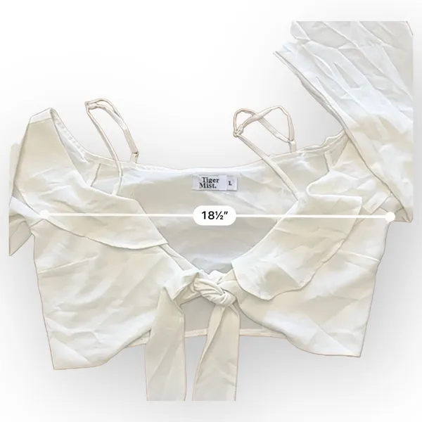 Tiger Mist White Ruffled Cold Shoulder‎ Tie Front Flare Sleeve Crop Top Size L - Image 4