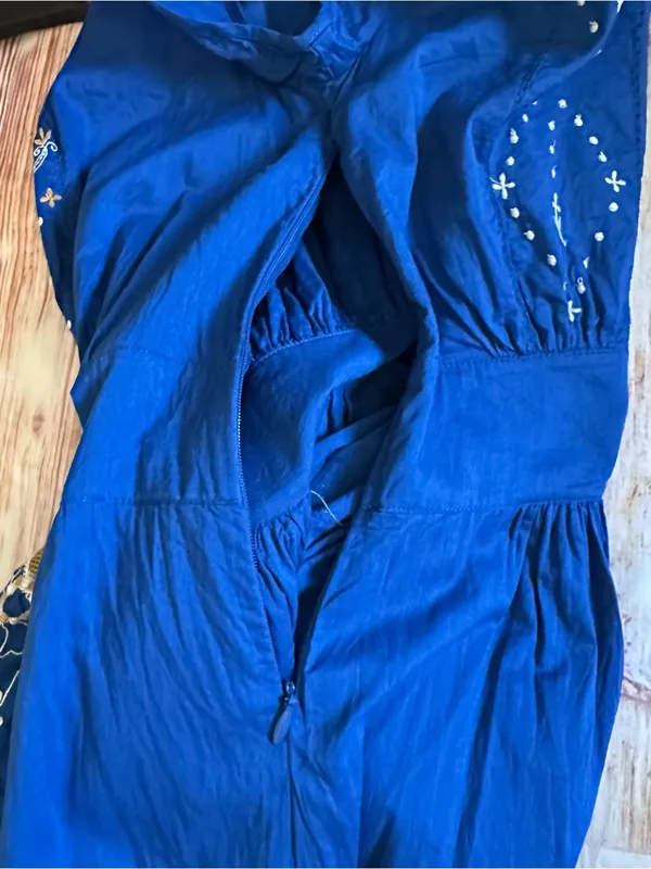 Anthropologie Lil Blue Scoop Neck White Embroidered Cap Sleeve Mini Dress Sz 4 - Image 14