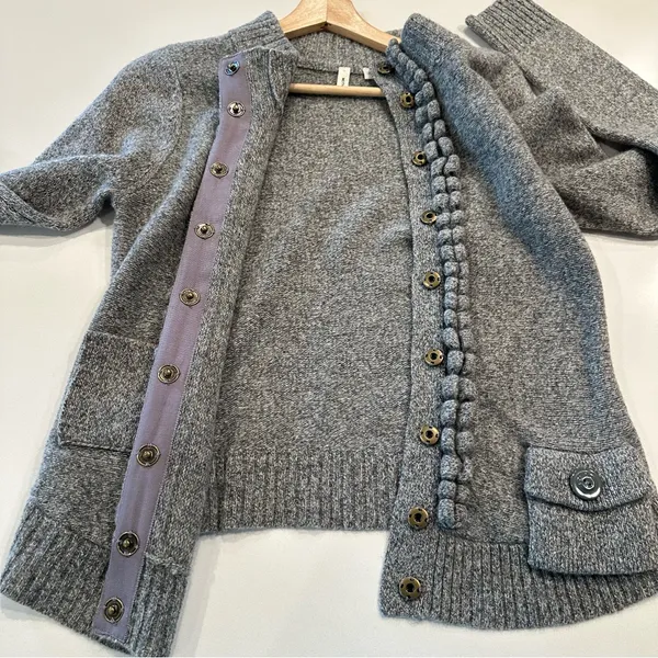 Anthropologie Moth Floating Sparks‎ Ruffle Front Wool Knit Cardigan Sweater M - Image 8