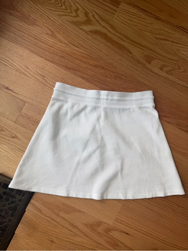 Sunday Best Aritzia White Waffle Knit Drawstring Mini Skirt S - Image 3