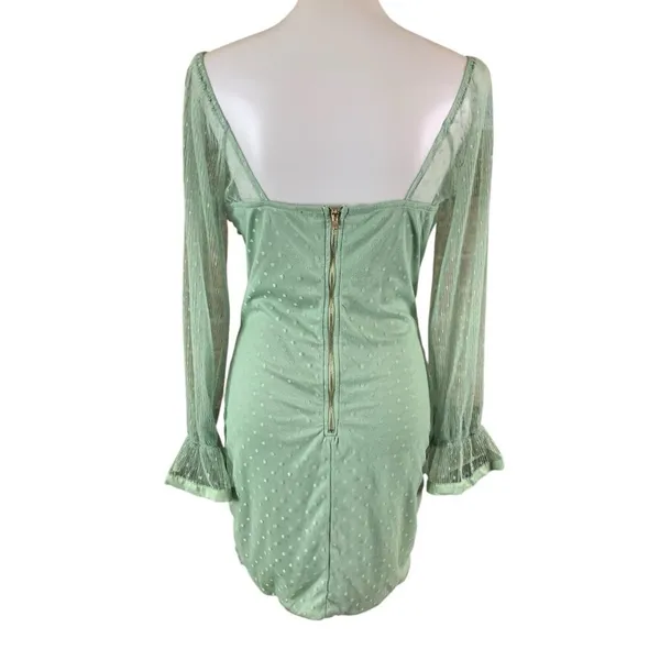 Haute Monde Mint Green Ruched Mesh Sleeve‎ Mini Dress L Y2K Romantic - Image 3