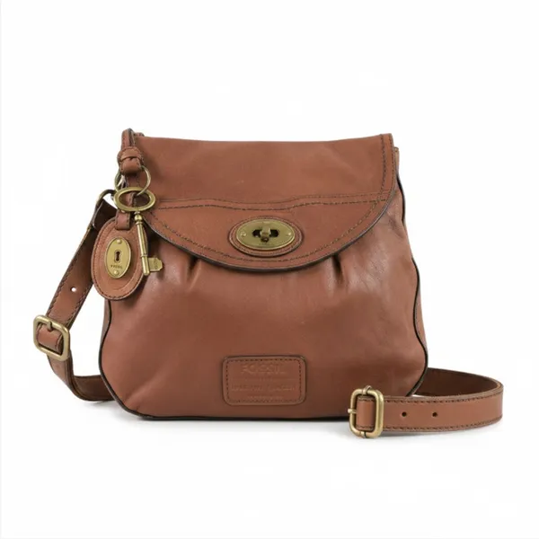 FOSSIL VTG Carson Turn-Lock Leather Crossbody Bag Brown Retro Y2K Timeless - Image 2