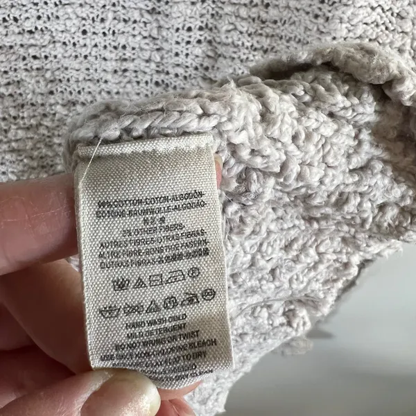 Free People‎ Womens Oversized V-Neck Textured Knit Sweater Beige Large - Image 5