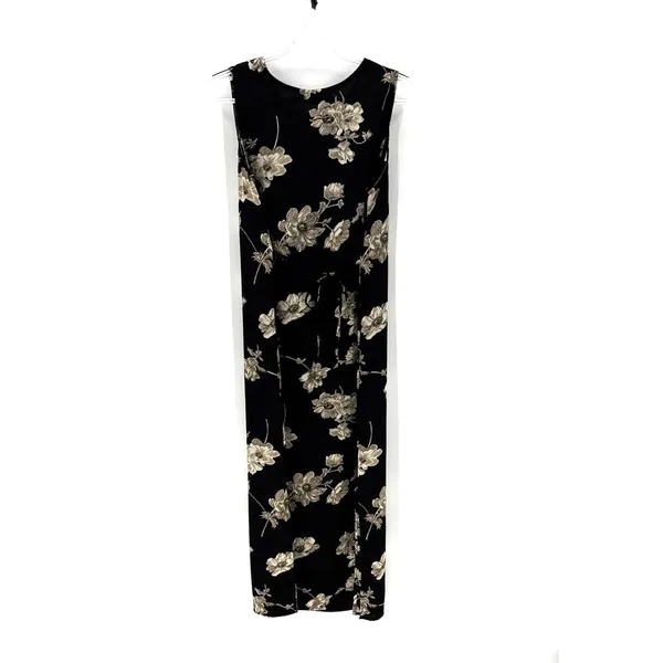 Vintage 90s black floral tie back maxi sleeveless dress sz 8 grunge alternative - Image 6