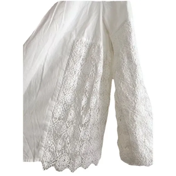 White Cotton Blouse with Floral‎ Lace Bell Sleeve Romantic Victorian Style Top - Image 4