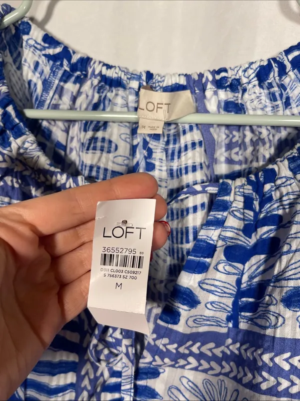Loft Womens Blue Fern Cotton Blouse Top Medium New - Image 3
