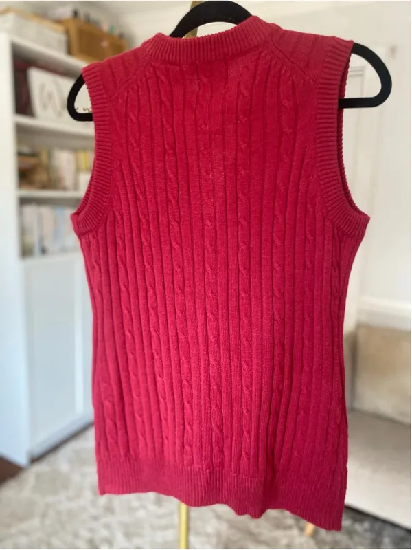 Vintage Cable Knit Sweater Vest Button Front Preppy Old Money Teacher Christmas - Image 3