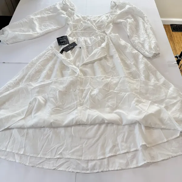 NWT Lulus Flirtatious Nature White Floral Jacquard Lace Up Midi Dress Size LARGE - Image 9