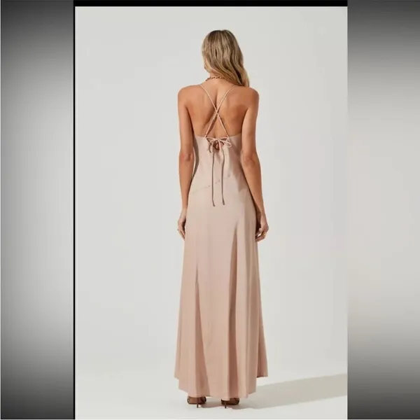 ASTR The Label Palisades Nude Color Cowl Slip Midi Dress Large - Image 9