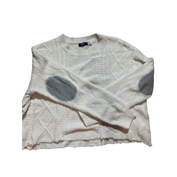 BDG ivory twist cable chunky knit‎ sweater with elbow patch sz XS - Image 7