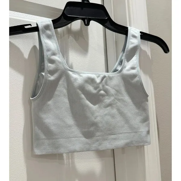 Free People Light Blue Ribbed Crop Bra Tank - Image 2