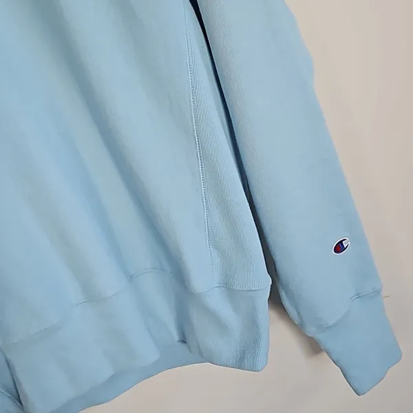 Champion Reverse Weave Sweatshirt Small Light Blue Pastel Shadow Script Logo - Image 5