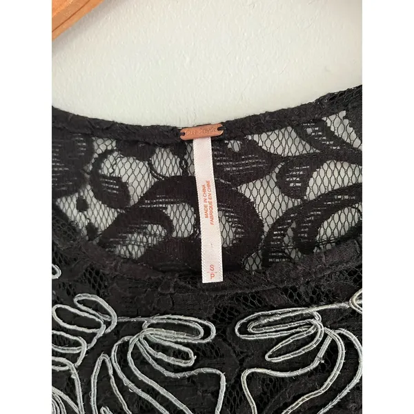 Free People | Dreamer Black Lace Mini Dress | Short Sleeve | Size Small - Image 3