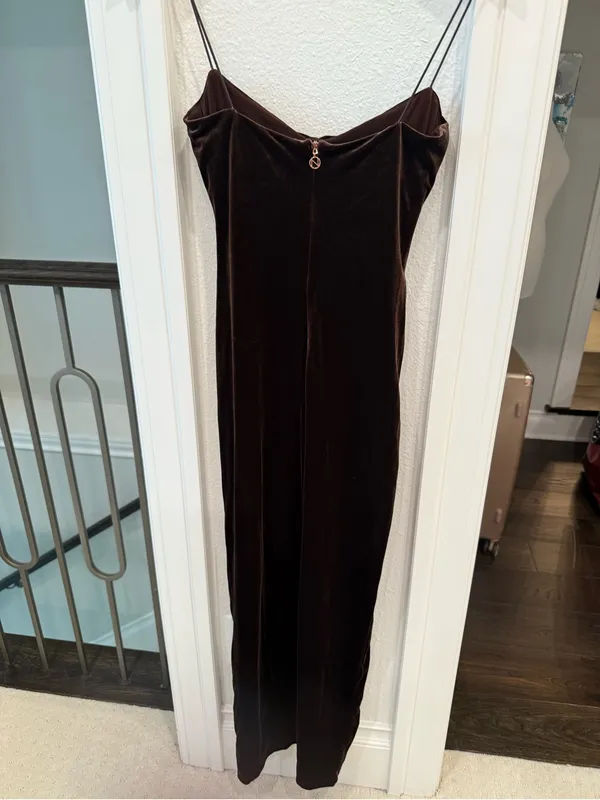 Nookie Chocolate Brown Velvet Cutout Ruched Maxi Dress Size M - Image 5