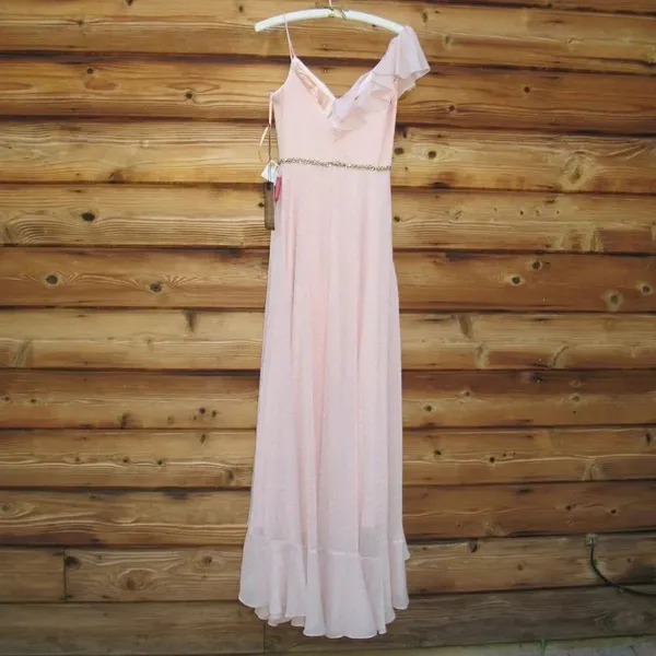 NWT Mac Duggal POLKA DOT ASYMMETRICAL RUFFLE GOWN Pink Size 0 - Image 13