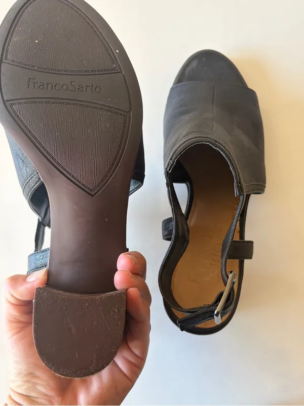 Franco Sarto Black Leather Slingback Open Toe Block Heel Buckle Strap 9.5 - Image 5