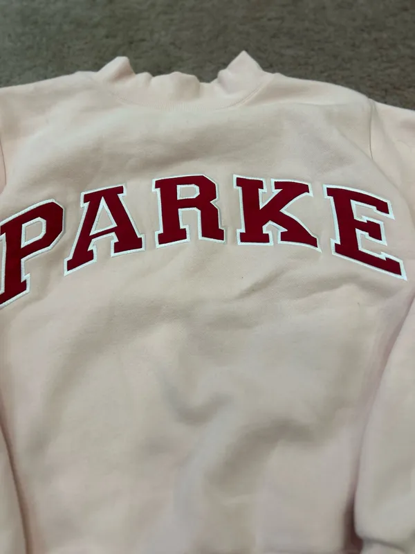 PARKE Varsity Mockneck Sweatshirt Peony and Crimson Valentines Day s/m - Image 4