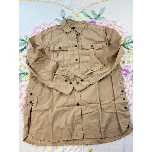 J Crew Tan Utility Button Front Shirt Long Sleeve 100% Cotton Size 4‎ - Image 4