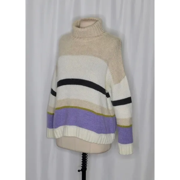 Anthropologie ALDOMARTINS‎ Striped Turtleneck Sweater Aldo Martins Wool Small - Image 4