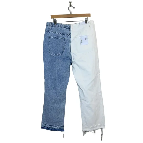 NWT Vervet Norah Colorblock Straight Leg Jeans Blue White Distressed Size 32 - Image 4