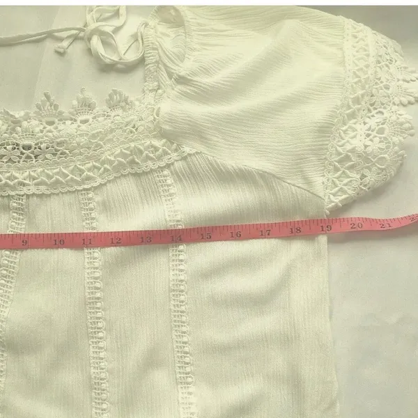NWT American Rag White Crochet Detail Square Neck Short Sleeve Women's Small‎ - Image 8