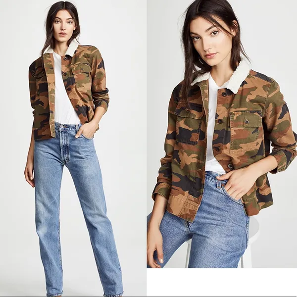 NWT Madewell Northward Camo Army Shirt Jacket Shearling Collar Cotton - Image 3