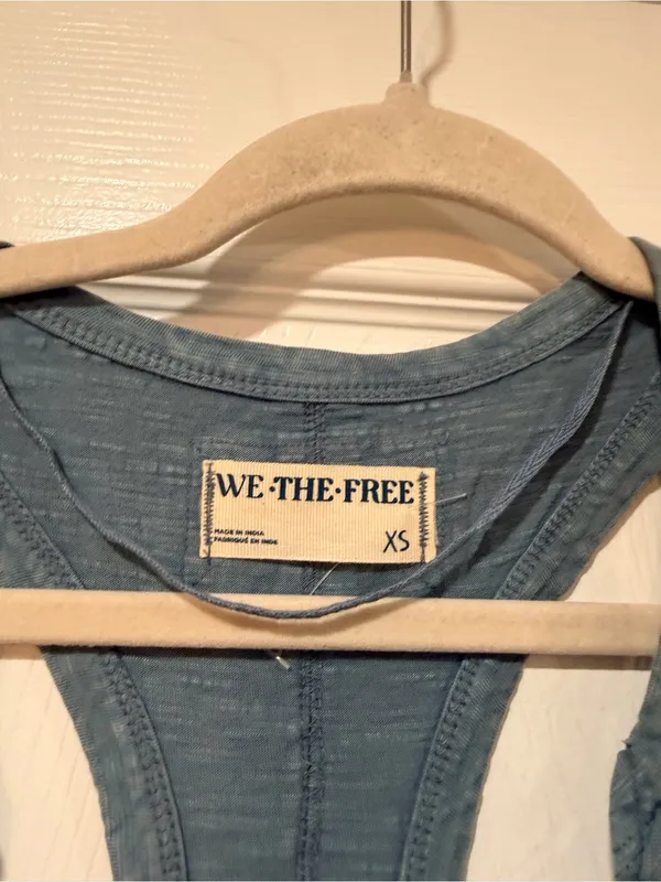 NWOT Free People We The Free Size XS Blue Crochet Trim Racerback Layer Tank Top - Image 6