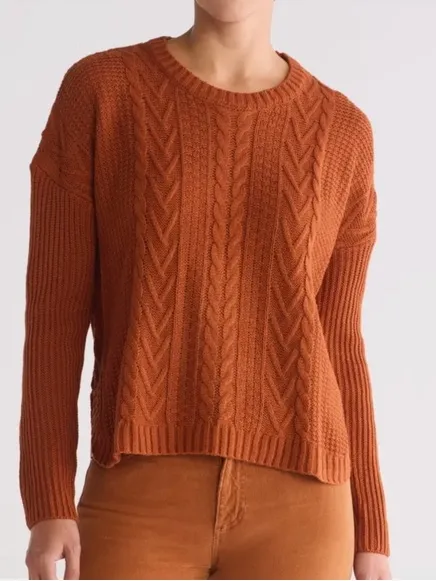 Joseph A. Rust Brown Cable Knit Cropped Sweater Size L - Image 12
