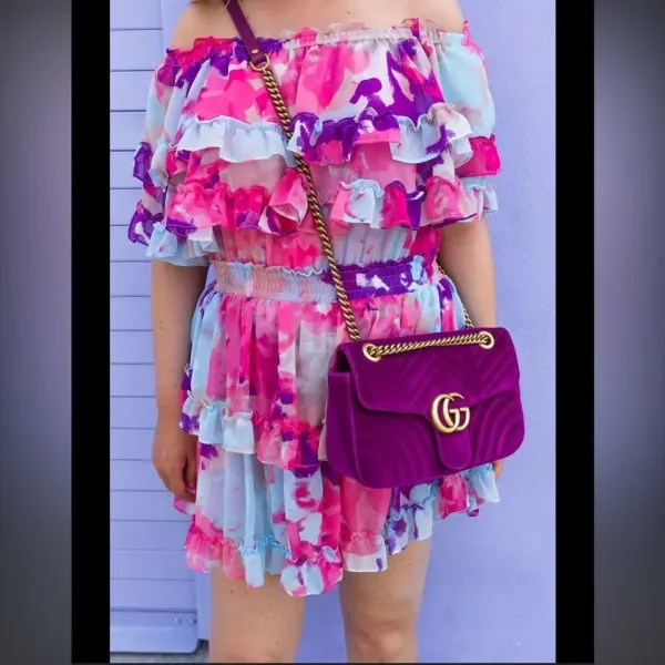 MISA Los Angeles Isella‎ Ruffled Floral Mini Dress pink blue size M - Image 3