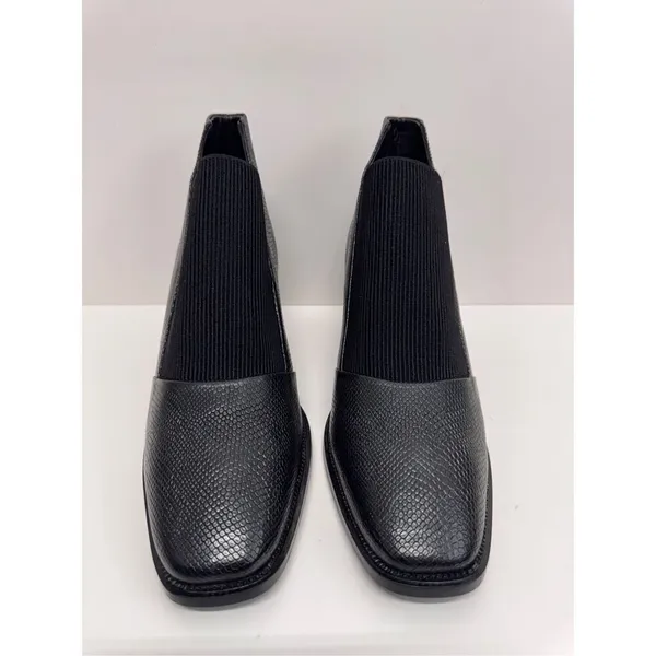Journee Signature Booties‎ Size 10 Black Leather Stretch Vamp Block Heel NEW - Image 4