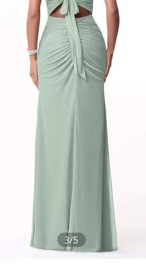 Azazie Green Ruched Sleeveless Maxi Dress - Image 2