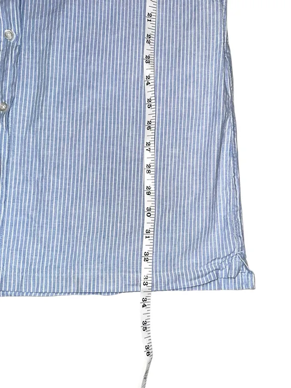 Barbour Seaglow Dress Light Blue Pinstripe Cotton Linen Button-Up Shirt Dress 6 - Image 6