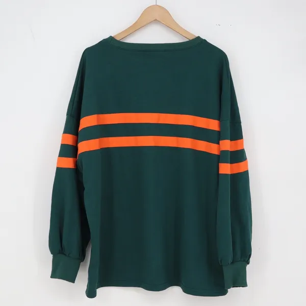 Unbranded Sweatshirt Womens XL Green Orange Striped Drop Shoulder Good - Image 5