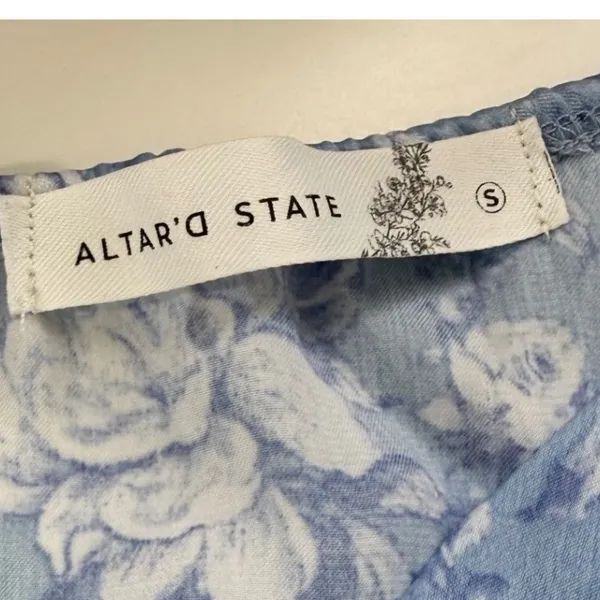 Altar'd State Blue Floral Maxi Dress Short Flutter Sleeve Tie‎ Front Womens S - Image 4