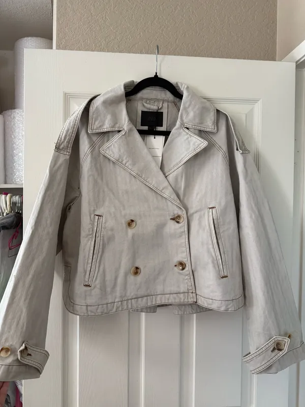 BNWT Zara Blue/Grey Washed Herringbone Jacket  - Image 11