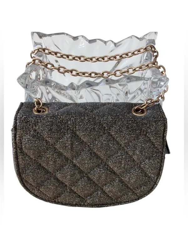 LONG CHAIN CROSSBODY GOLD GLITTER SHOULDER BAG Purse Evening Occasion Bag - Image 2