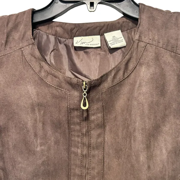 Vtg Kim Rogers Jacket Coat Y2K Western Faux Suede Brown SZ XL Full Zip Pockets - Image 2