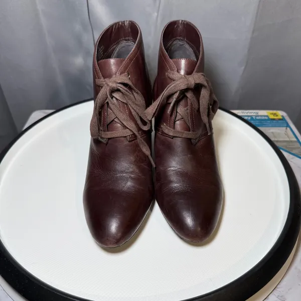 LRL Dark Academia Tamia Wedge‎ Booties 7B Brown Leather Lace Up Ankle Gothic - Image 6