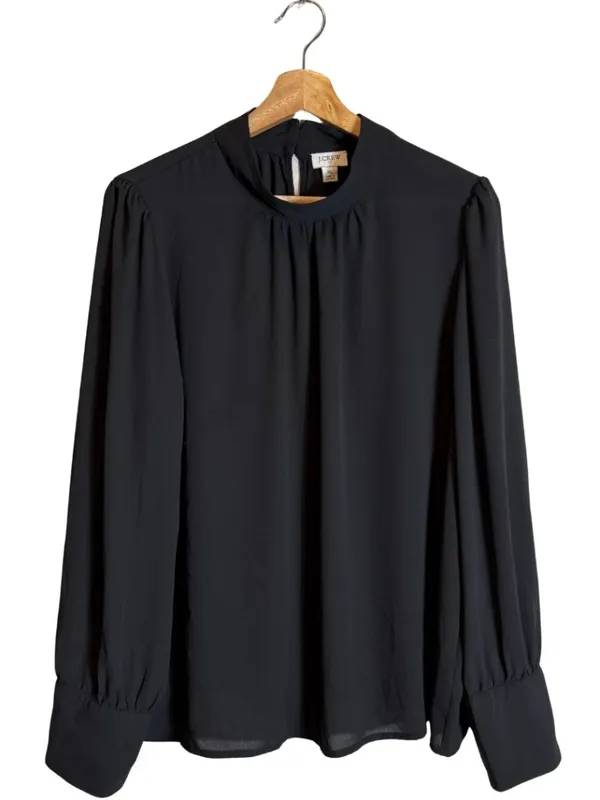 J. Crew Long-Sleeve Shirred Mockneck Top Blouse Women's XL Black Career Preppy - Image 4
