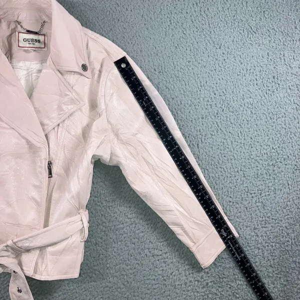 Guess‎ Moto Jacket Women S Pink Crinkled Faux Leather Belted Cropped Biker - Image 10
