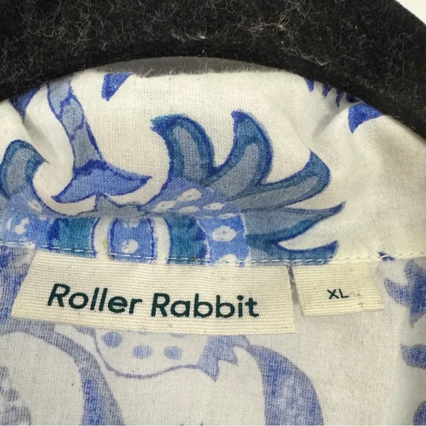Roller Rabbit Blue White Paisley Floral Long Sleeve Button Down Shirt Womens XL - Image 6