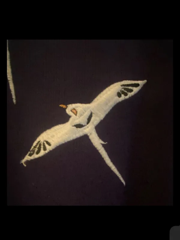 Navy Crew Neck Sweater with White Bird Motif Embroidered Vintage Coastal - Image 5