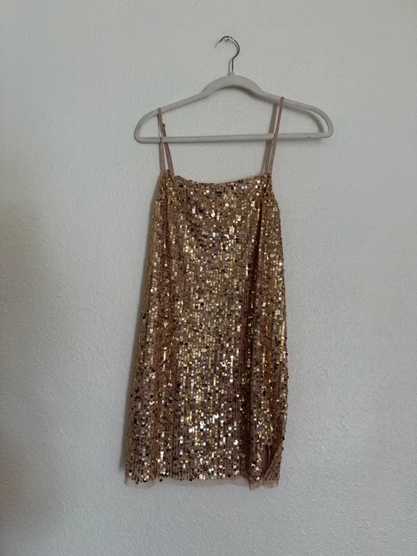 Free People NWT Midnight Kiss Mini Slip Dress in Gold Combo - Image 5