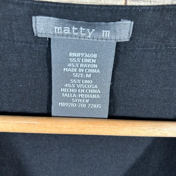 Matty M Linen Blend Tiered Dress Medium Black Sleeveless Pockets Casual Summer - Image 4